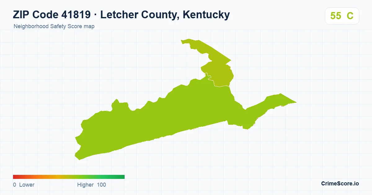 ZIP Code 41819 in Letcher County, Kentucky neighborhood Safety Score map
