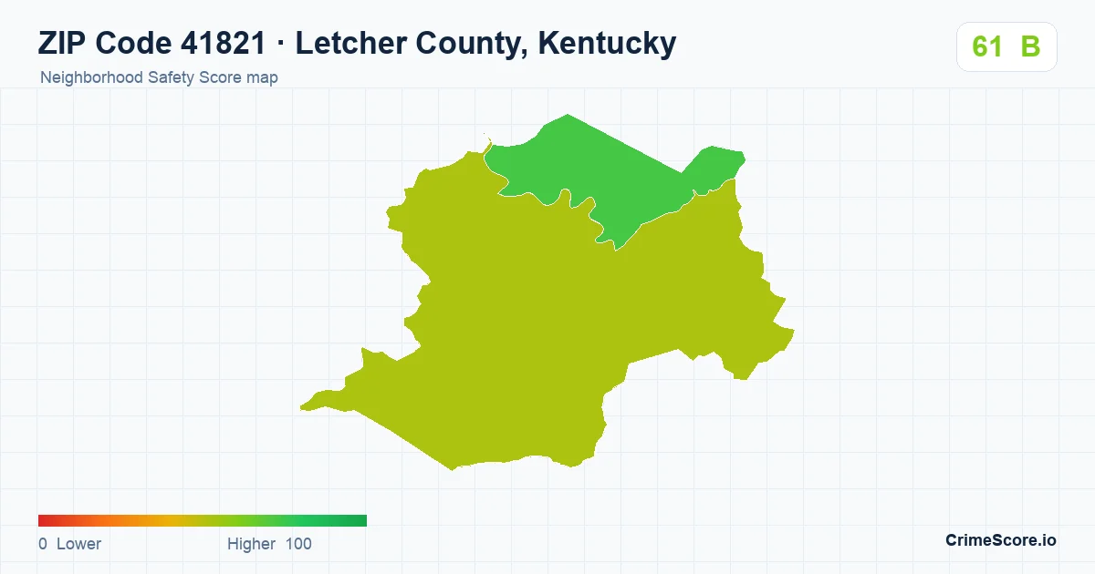 ZIP Code 41821 in Letcher County, Kentucky neighborhood Safety Score map