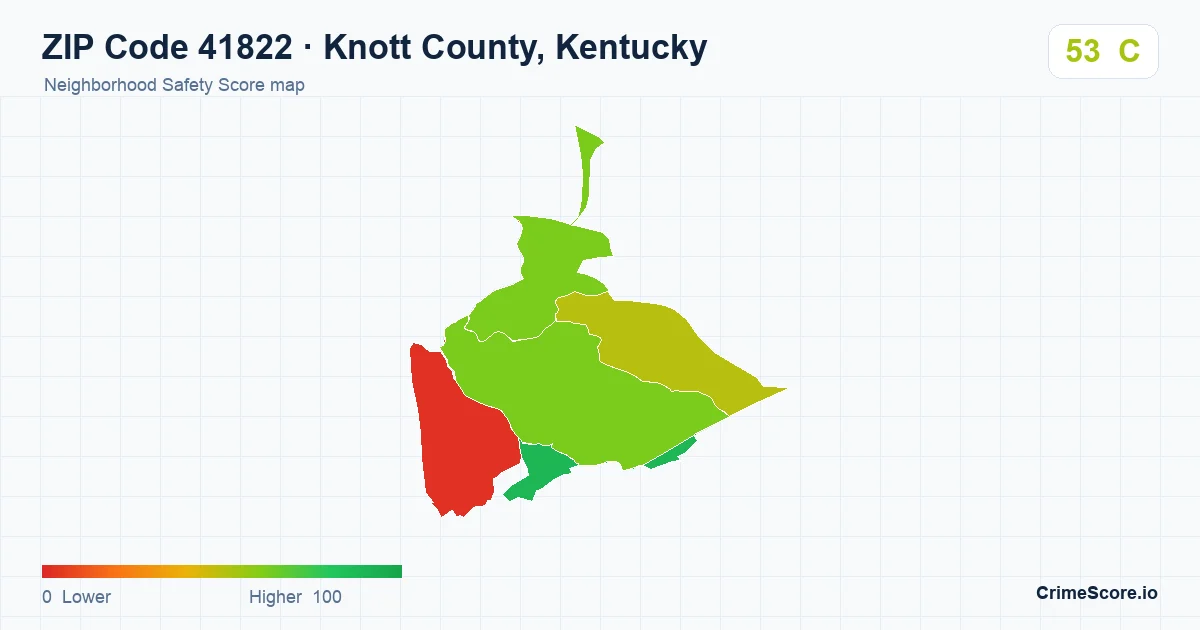 ZIP Code 41822 in Knott County, Kentucky neighborhood Safety Score map