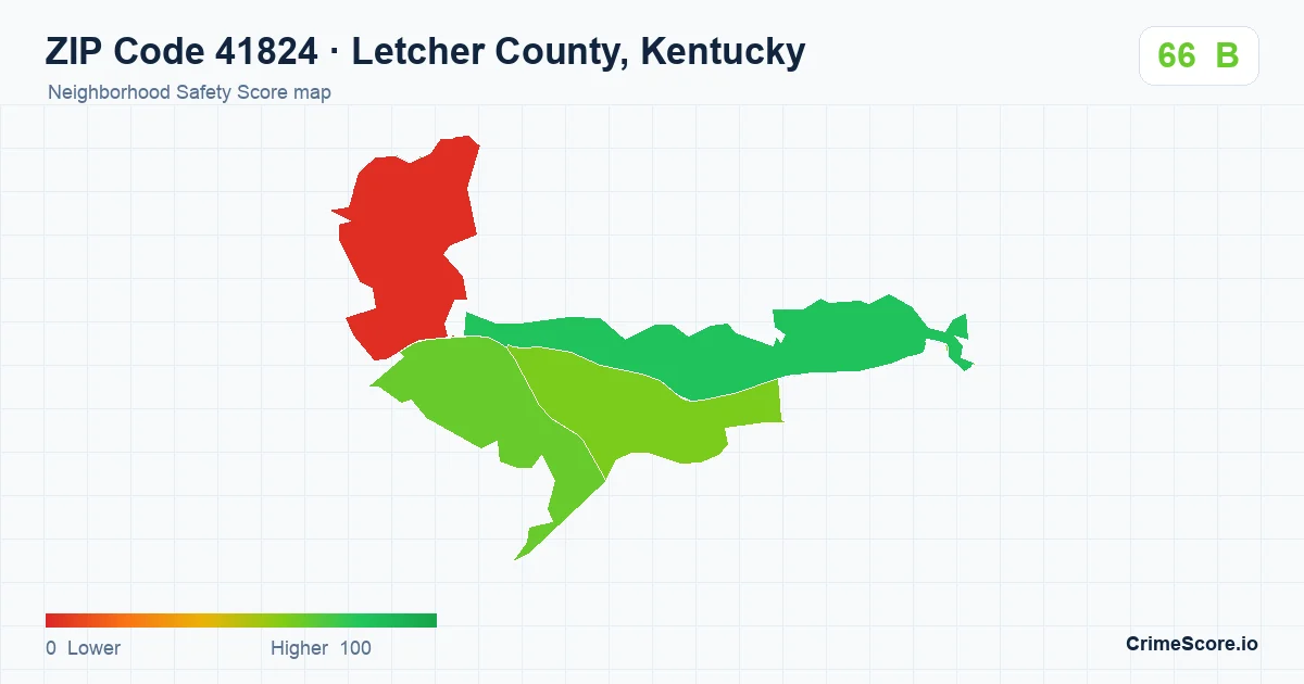 ZIP Code 41824 in Letcher County, Kentucky neighborhood Safety Score map