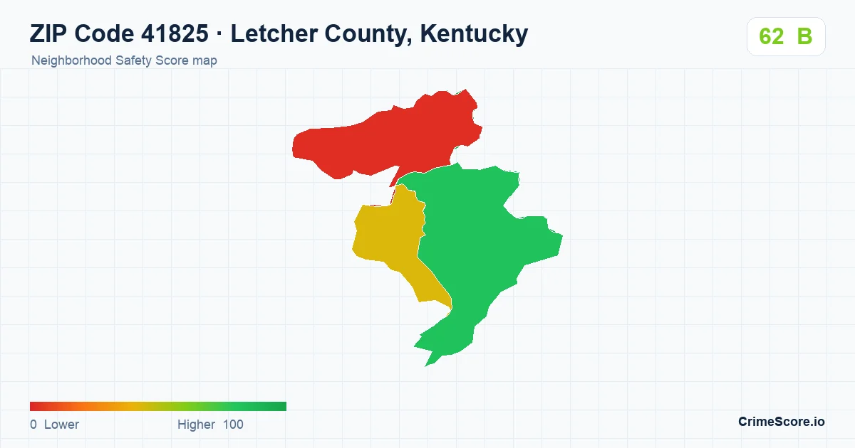 ZIP Code 41825 in Letcher County, Kentucky neighborhood Safety Score map