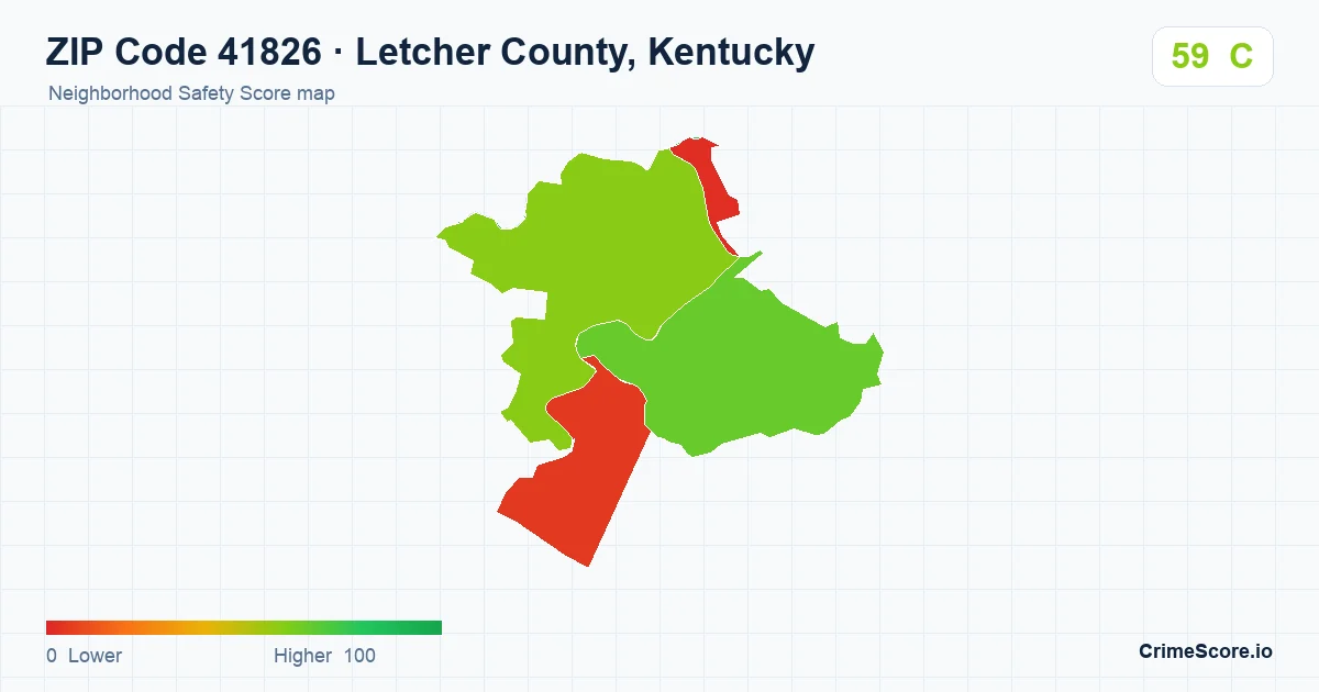 ZIP Code 41826 in Letcher County, Kentucky neighborhood Safety Score map