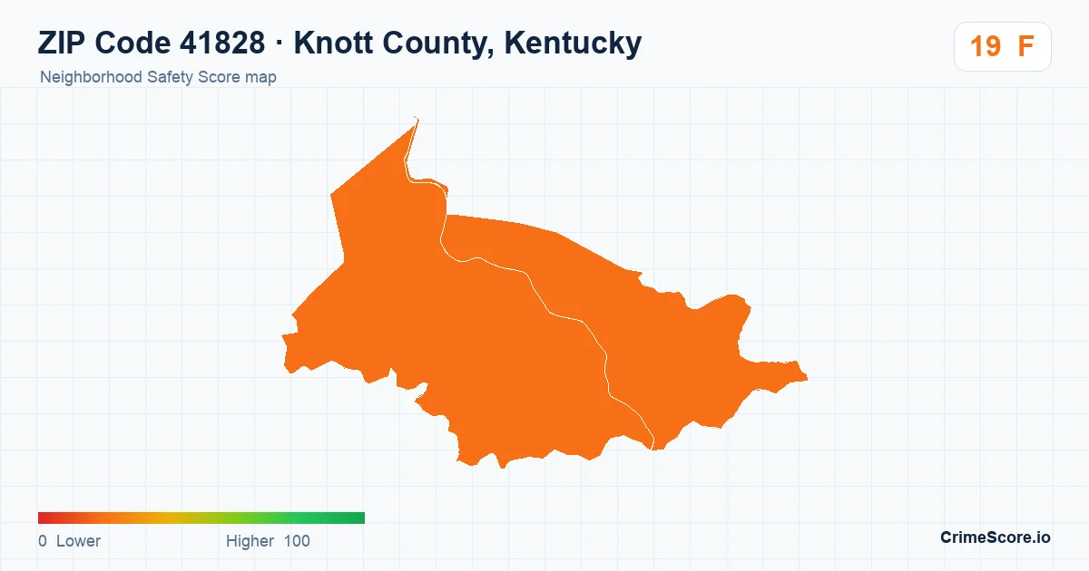 ZIP Code 41828 in Knott County, Kentucky neighborhood Safety Score map