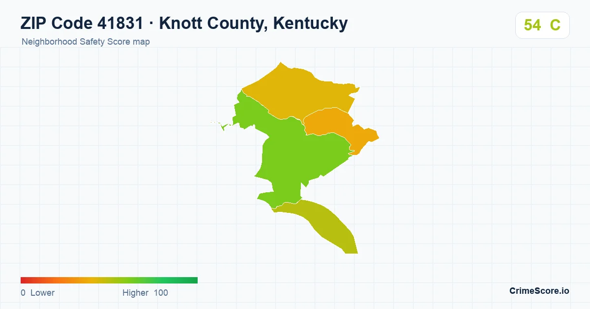 ZIP Code 41831 in Knott County, Kentucky neighborhood Safety Score map
