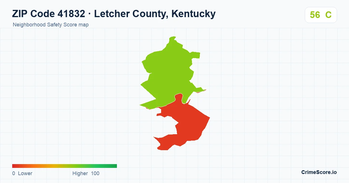 ZIP Code 41832 in Letcher County, Kentucky neighborhood Safety Score map