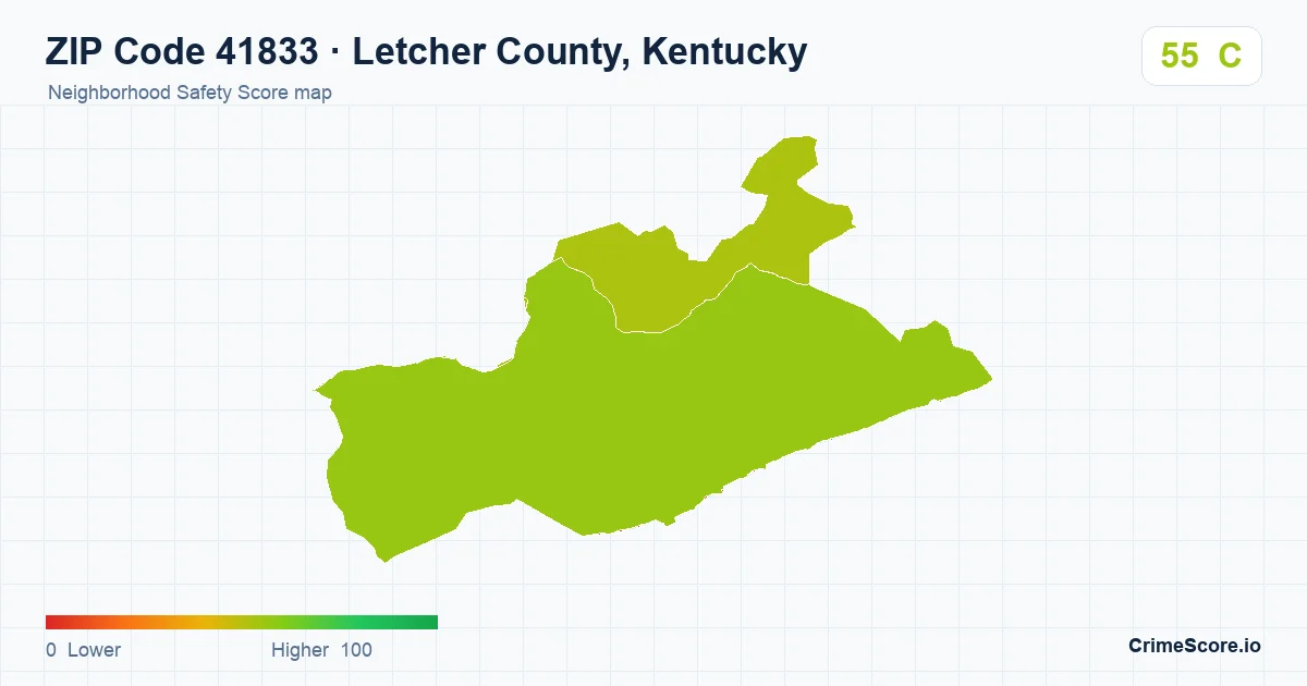 ZIP Code 41833 in Letcher County, Kentucky neighborhood Safety Score map