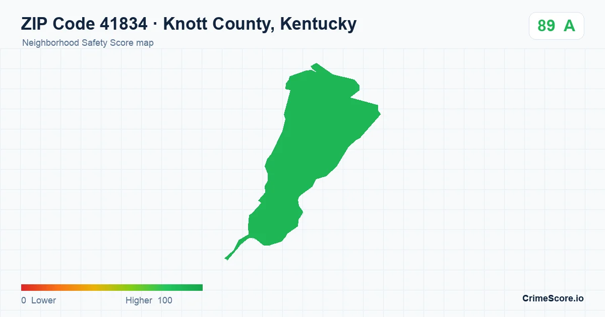 ZIP Code 41834 in Knott County, Kentucky neighborhood Safety Score map