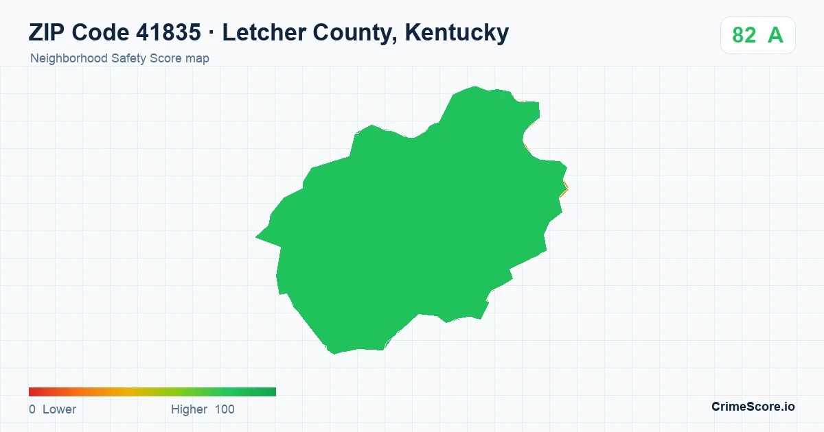 ZIP Code 41835 in Letcher County, Kentucky neighborhood Safety Score map