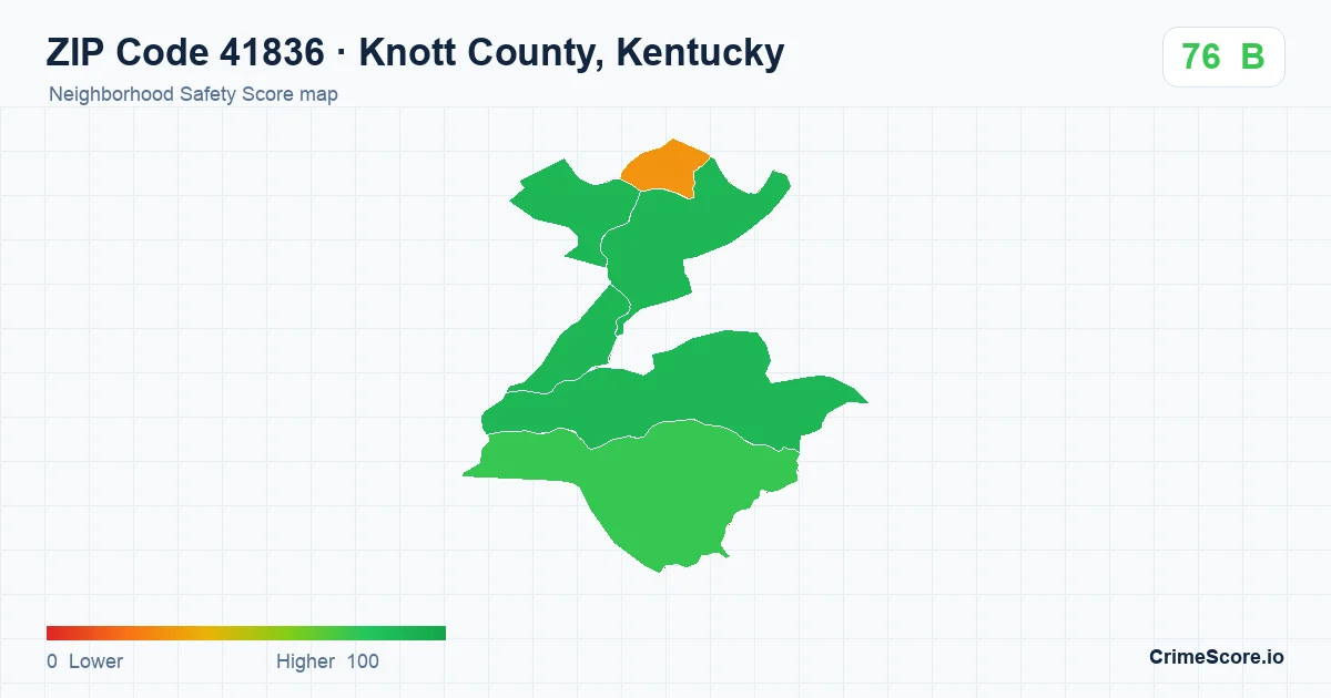 ZIP Code 41836 in Knott County, Kentucky neighborhood Safety Score map