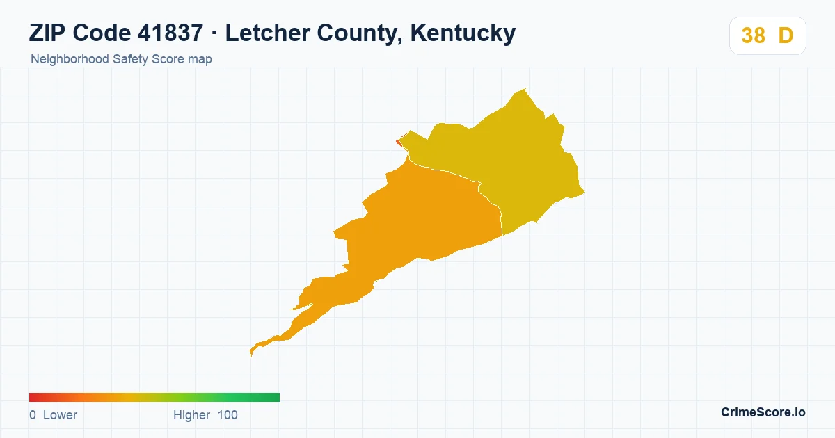 ZIP Code 41837 in Letcher County, Kentucky neighborhood Safety Score map