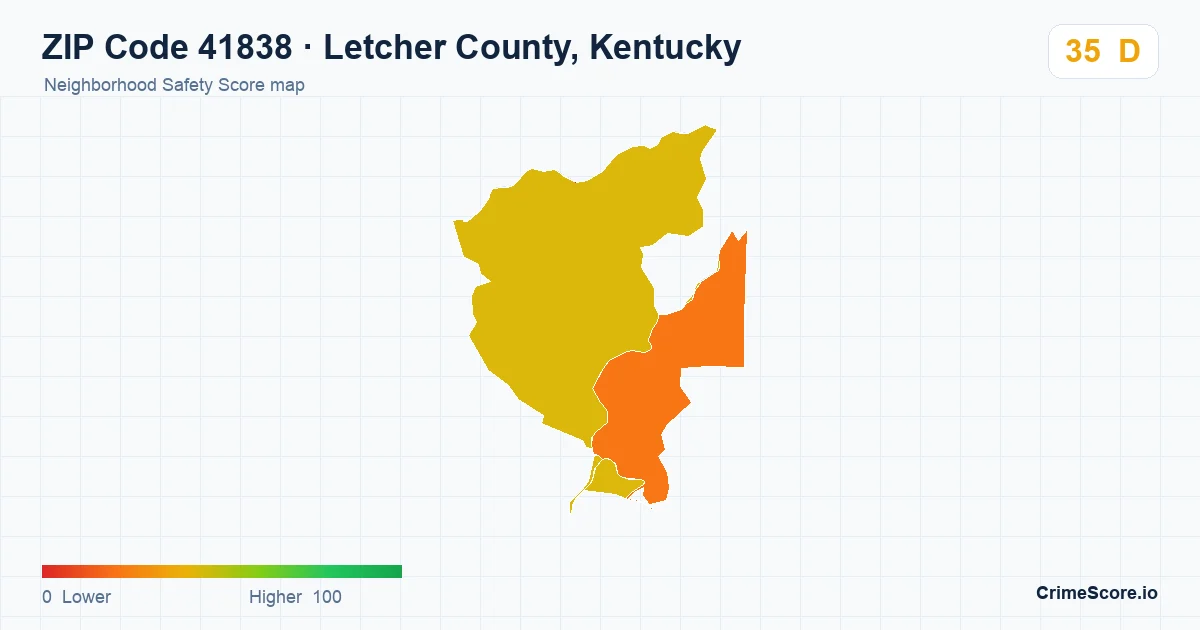 ZIP Code 41838 in Letcher County, Kentucky neighborhood Safety Score map