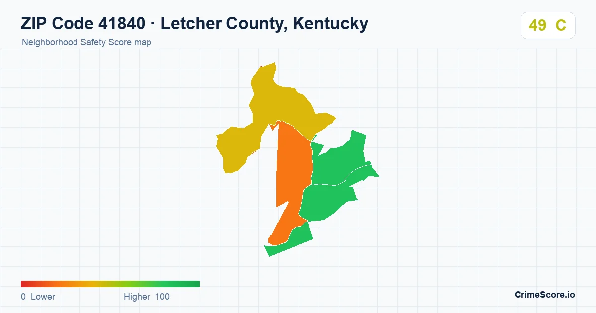 ZIP Code 41840 in Letcher County, Kentucky neighborhood Safety Score map