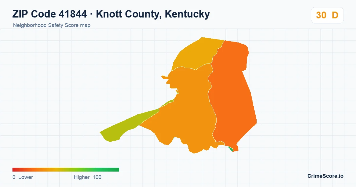 ZIP Code 41844 in Knott County, Kentucky neighborhood Safety Score map