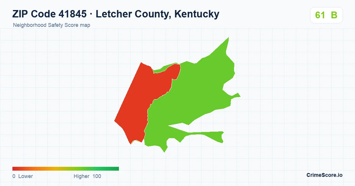 ZIP Code 41845 in Letcher County, Kentucky neighborhood Safety Score map