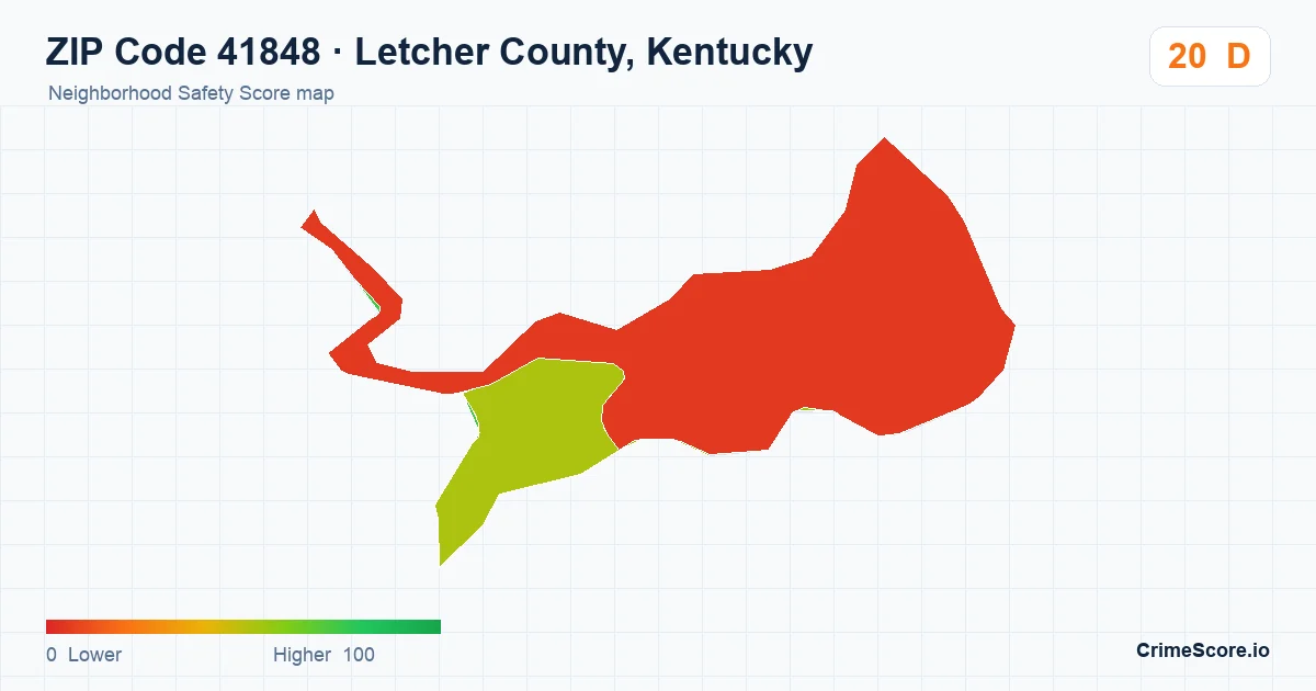 ZIP Code 41848 in Letcher County, Kentucky neighborhood Safety Score map