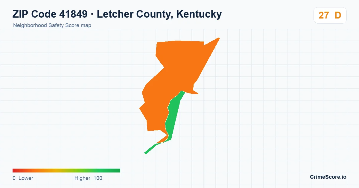 ZIP Code 41849 in Letcher County, Kentucky neighborhood Safety Score map