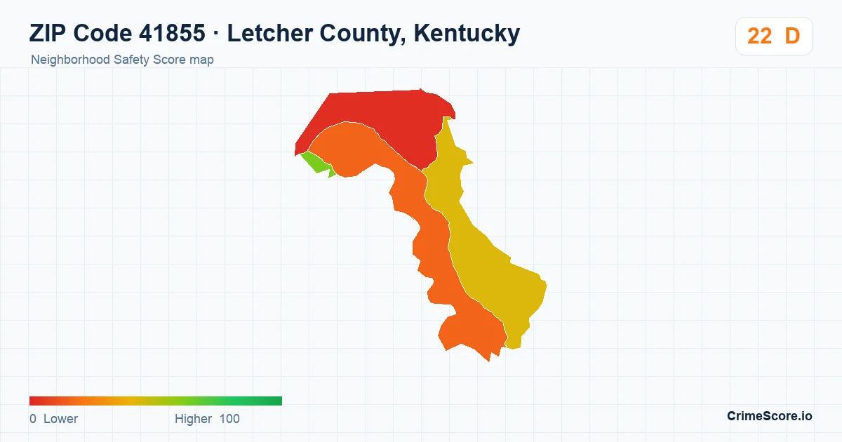ZIP Code 41855 in Letcher County, Kentucky neighborhood Safety Score map