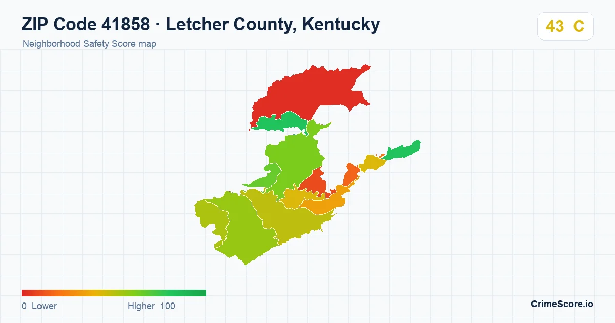 ZIP Code 41858 in Letcher County, Kentucky neighborhood Safety Score map