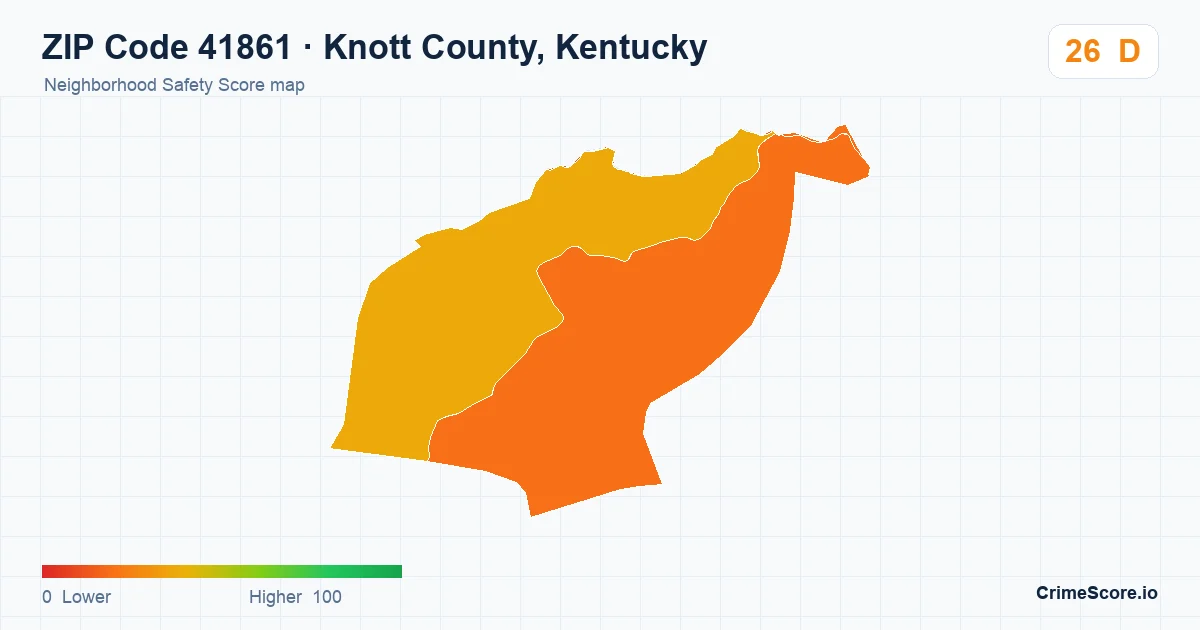 ZIP Code 41861 in Knott County, Kentucky neighborhood Safety Score map