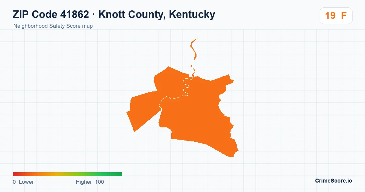 ZIP Code 41862 in Knott County, Kentucky neighborhood Safety Score map