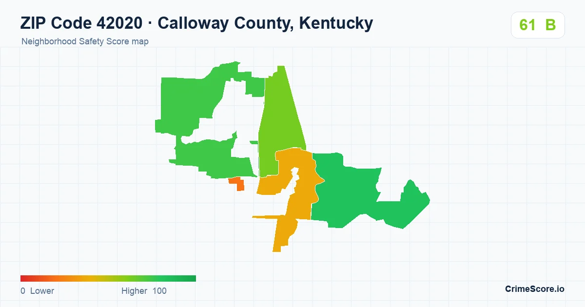 ZIP Code 42020 in Calloway County, Kentucky neighborhood Safety Score map