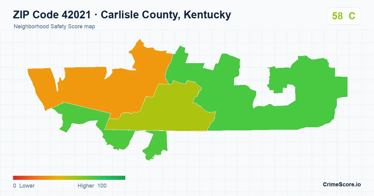ZIP Code 42021 in Carlisle County, Kentucky neighborhood Safety Score map