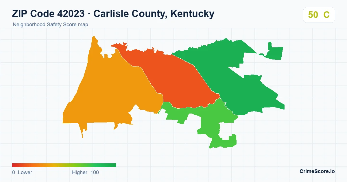ZIP Code 42023 in Carlisle County, Kentucky neighborhood Safety Score map