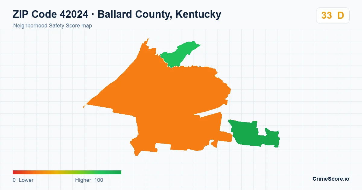 ZIP Code 42024 in Ballard County, Kentucky neighborhood Safety Score map