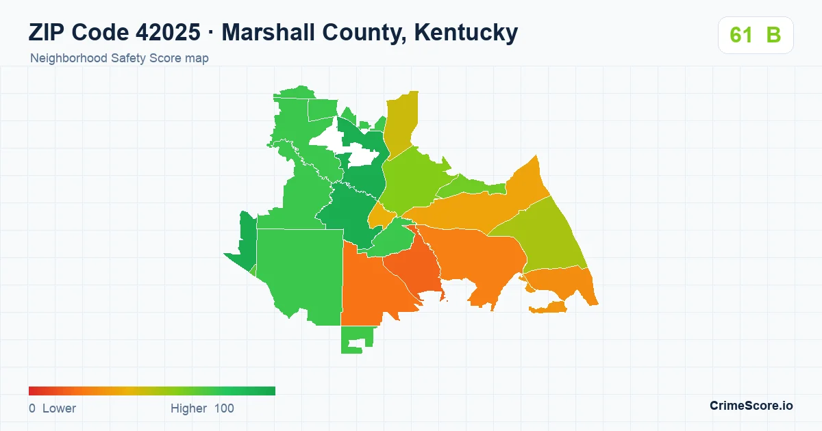 ZIP Code 42025 in Marshall County, Kentucky neighborhood Safety Score map