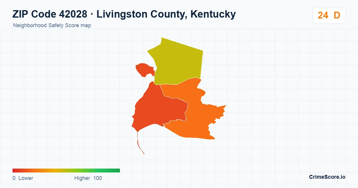 ZIP Code 42028 in Livingston County, Kentucky neighborhood Safety Score map