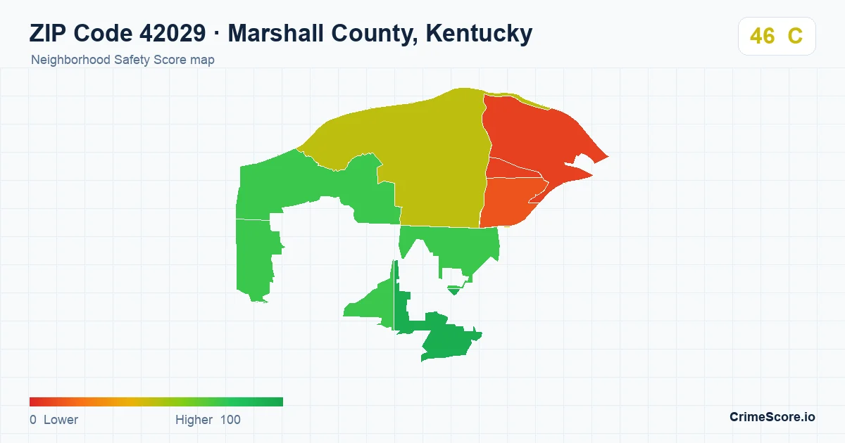 ZIP Code 42029 in Marshall County, Kentucky neighborhood Safety Score map