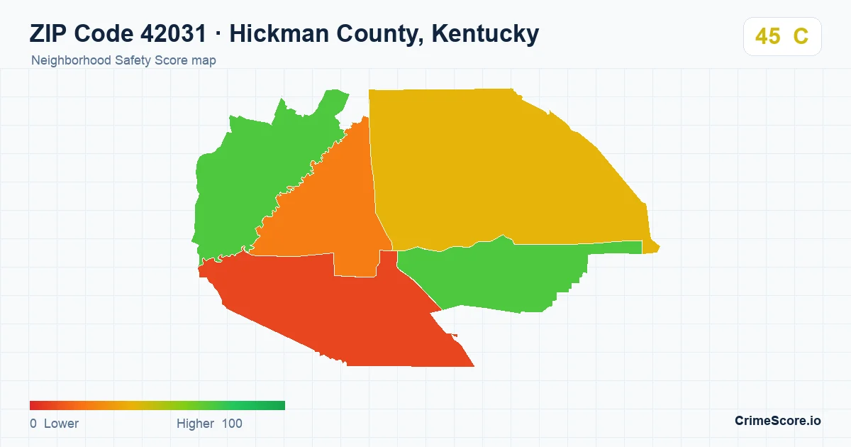 ZIP Code 42031 in Hickman County, Kentucky neighborhood Safety Score map