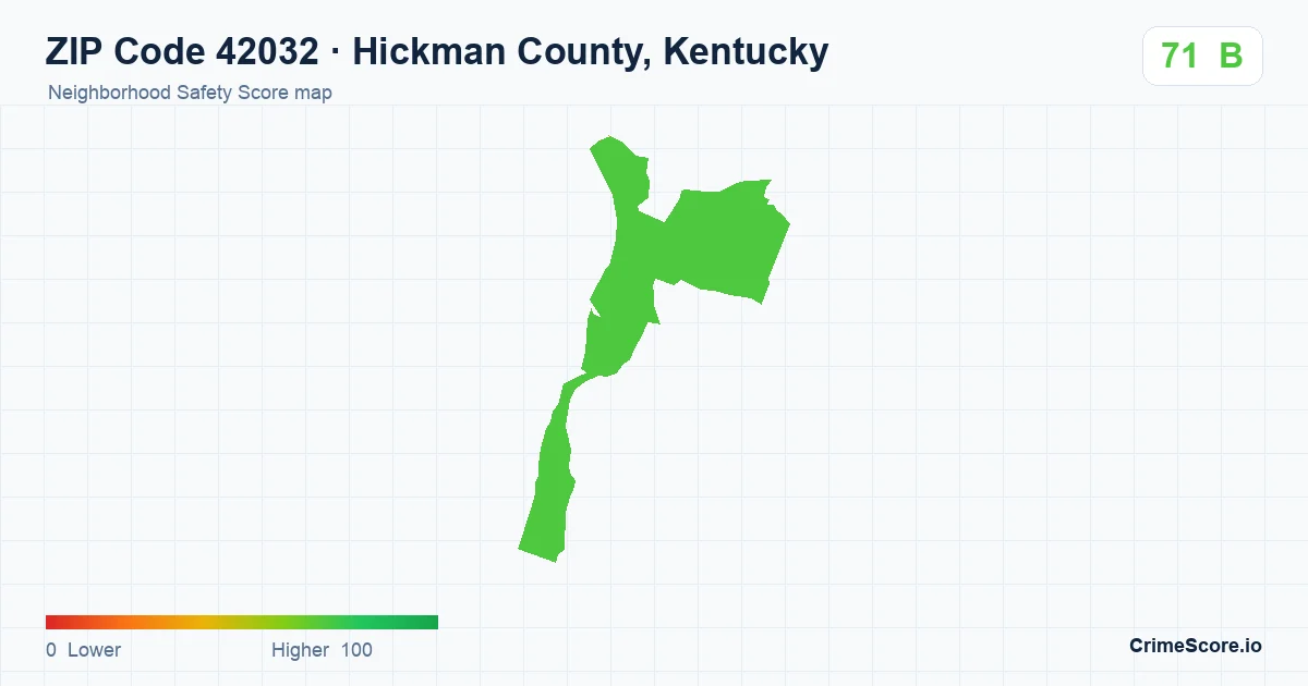 ZIP Code 42032 in Hickman County, Kentucky neighborhood Safety Score map