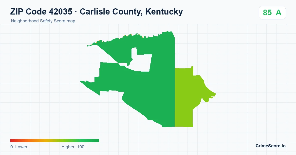 ZIP Code 42035 in Carlisle County, Kentucky neighborhood Safety Score map