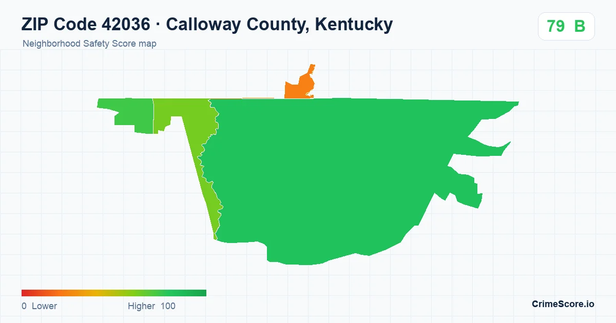 ZIP Code 42036 in Calloway County, Kentucky neighborhood Safety Score map