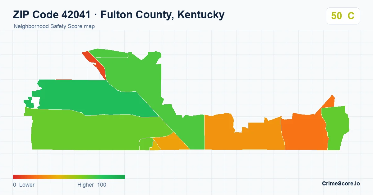 ZIP Code 42041 in Fulton County, Kentucky neighborhood Safety Score map