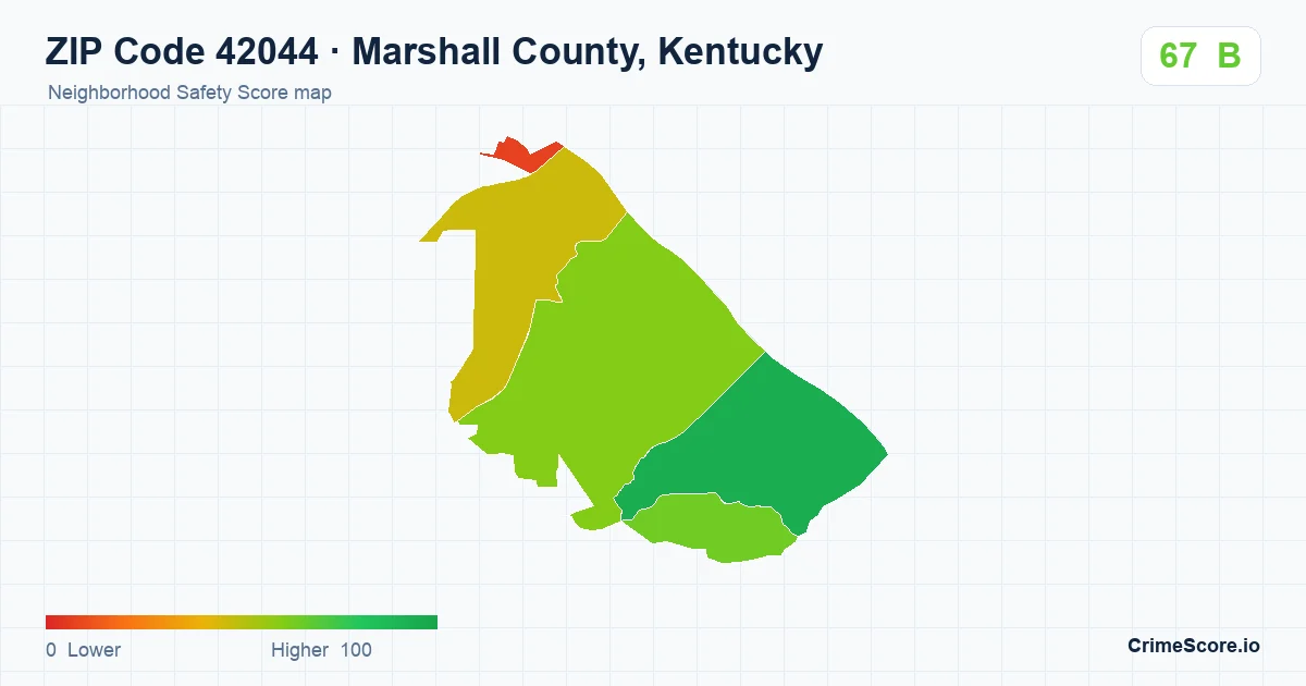 ZIP Code 42044 in Marshall County, Kentucky neighborhood Safety Score map