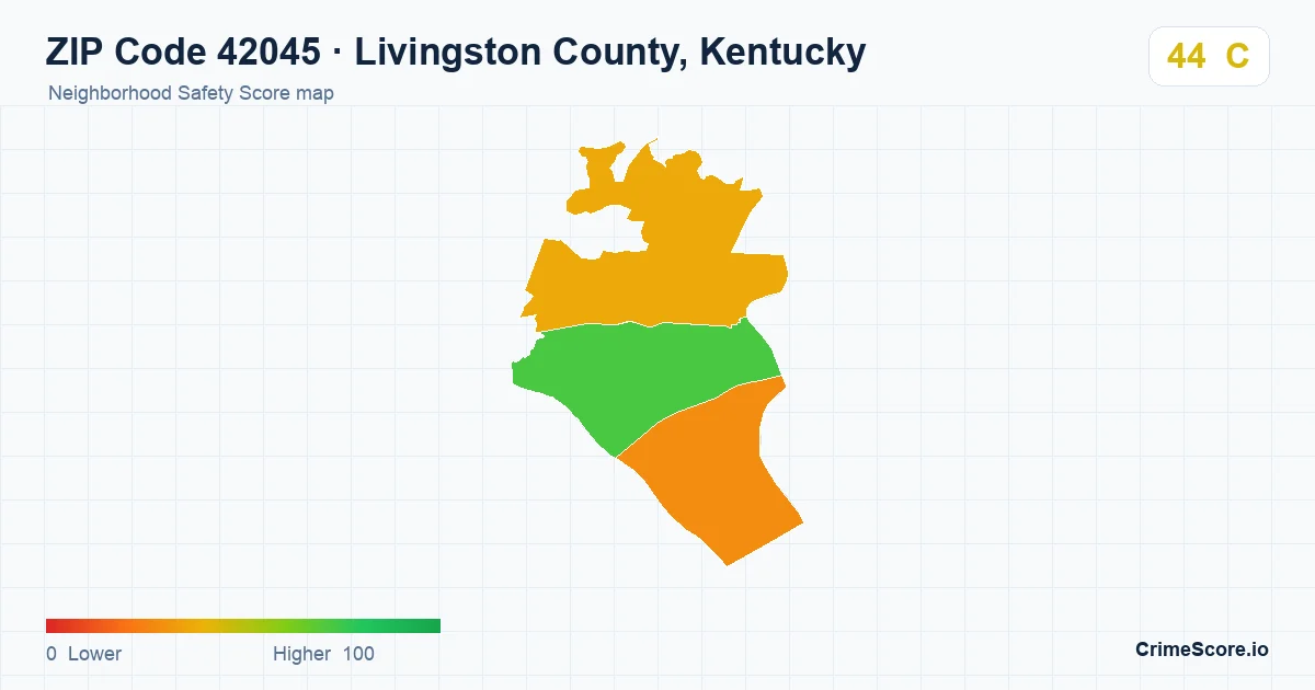 ZIP Code 42045 in Livingston County, Kentucky neighborhood Safety Score map