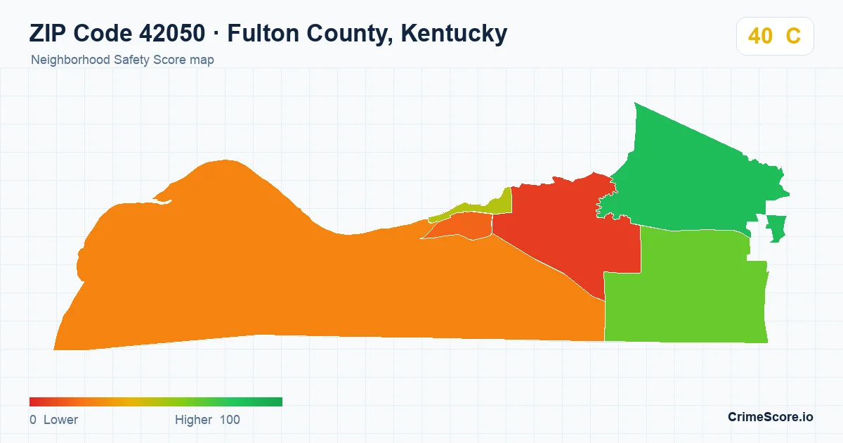 ZIP Code 42050 in Fulton County, Kentucky neighborhood Safety Score map