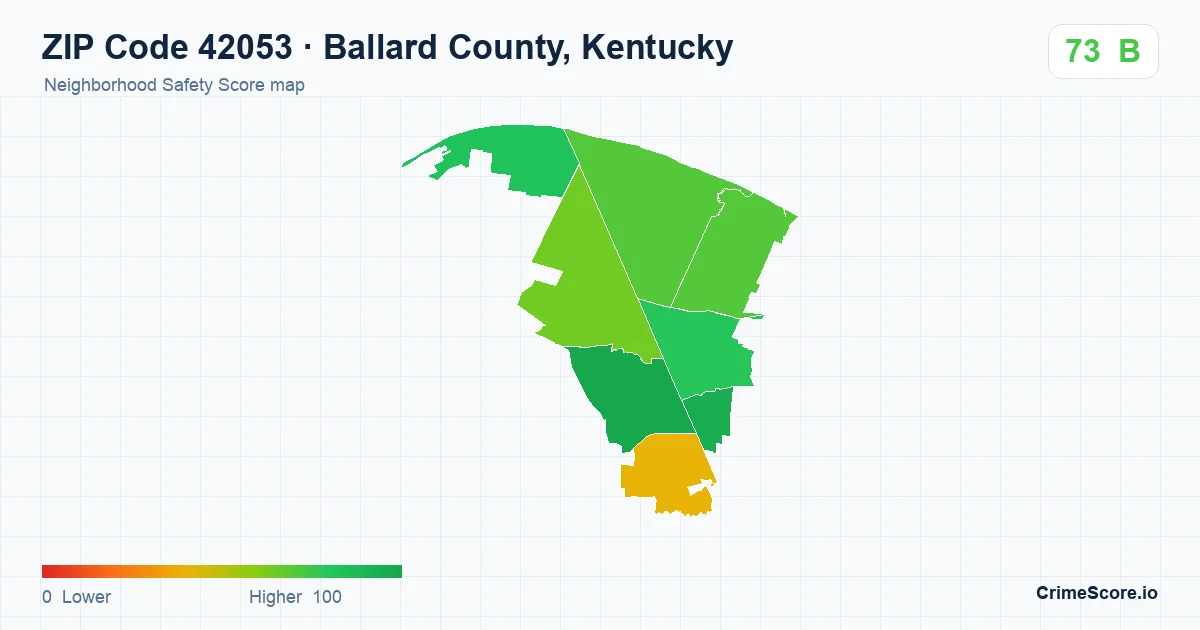 ZIP Code 42053 in Ballard County, Kentucky neighborhood Safety Score map
