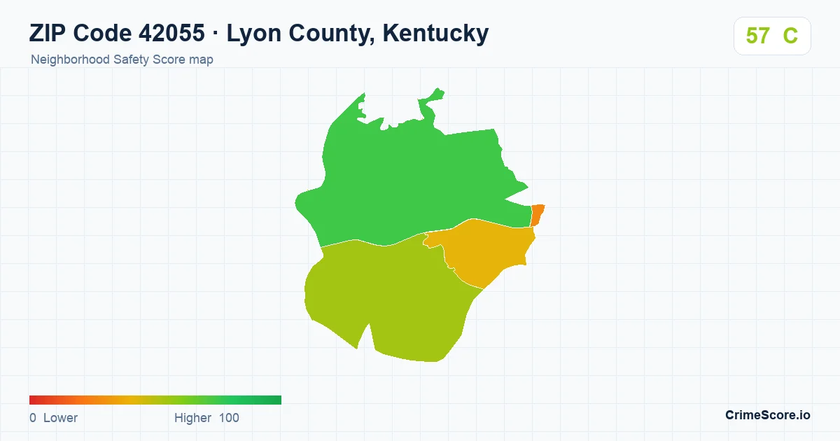 ZIP Code 42055 in Lyon County, Kentucky neighborhood Safety Score map