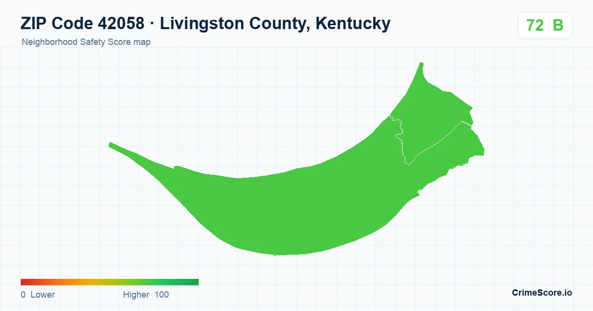 ZIP Code 42058 in Livingston County, Kentucky neighborhood Safety Score map
