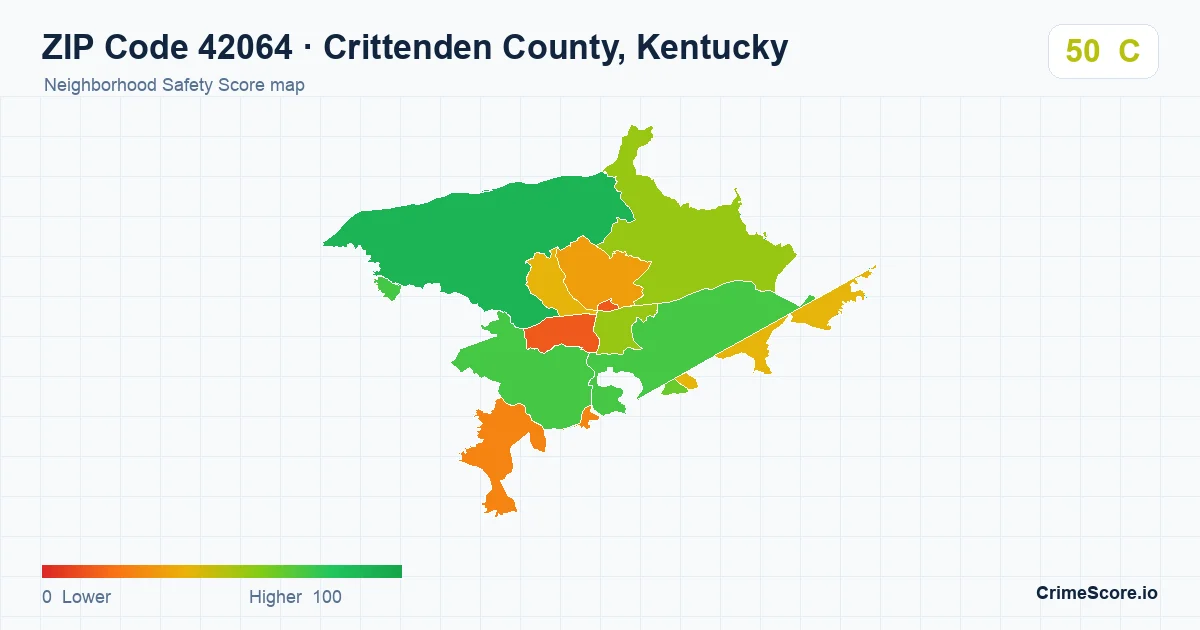 ZIP Code 42064 in Crittenden County, Kentucky neighborhood Safety Score map