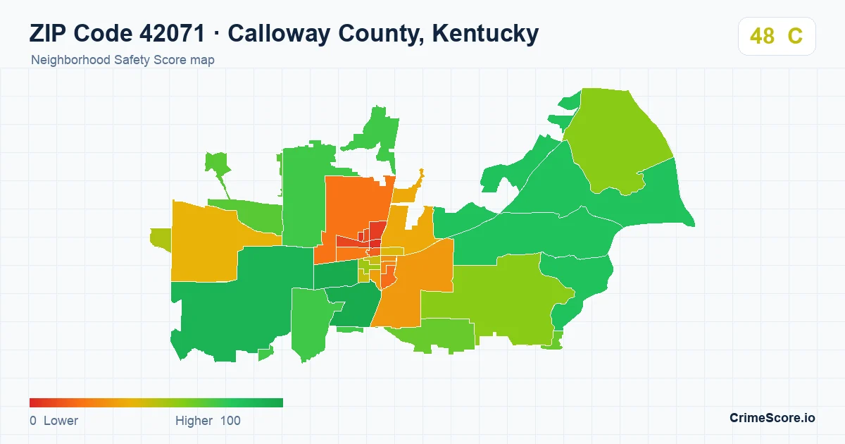ZIP Code 42071 in Calloway County, Kentucky neighborhood Safety Score map