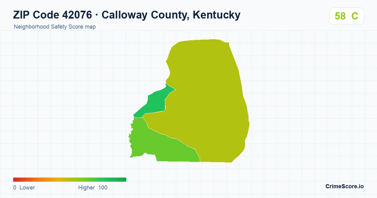ZIP Code 42076 in Calloway County, Kentucky neighborhood Safety Score map