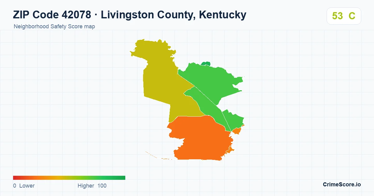 ZIP Code 42078 in Livingston County, Kentucky neighborhood Safety Score map