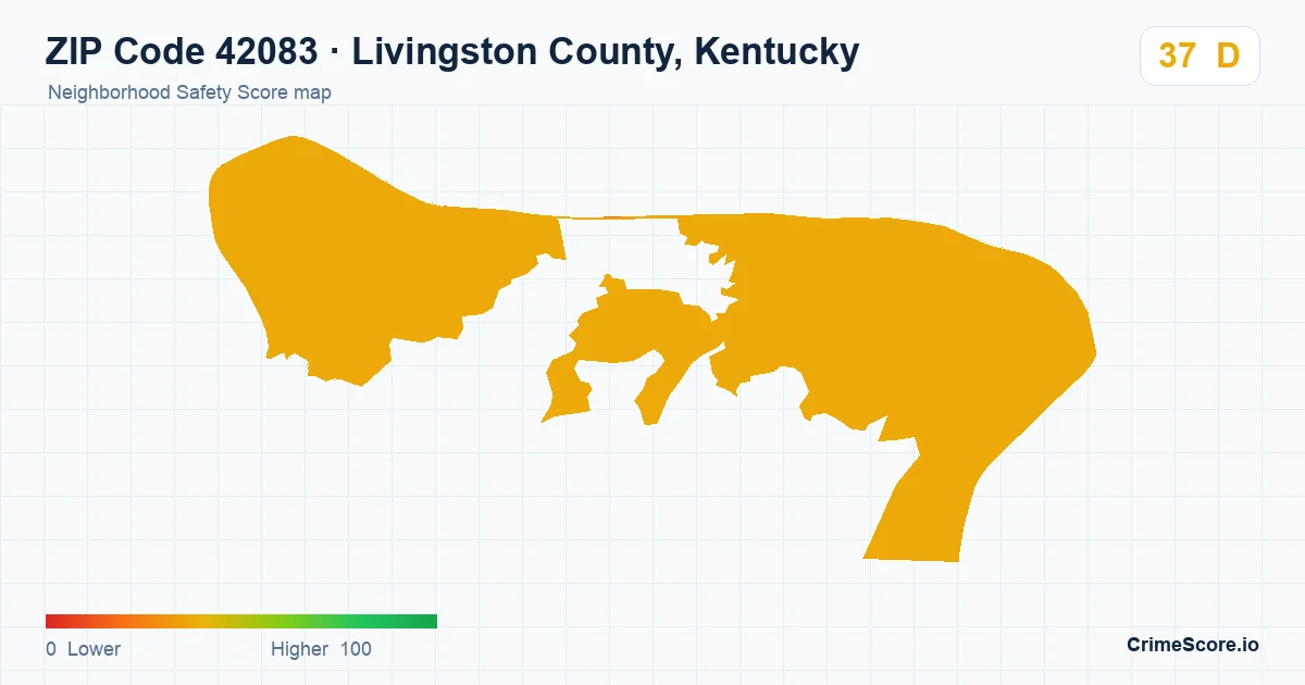 ZIP Code 42083 in Livingston County, Kentucky neighborhood Safety Score map