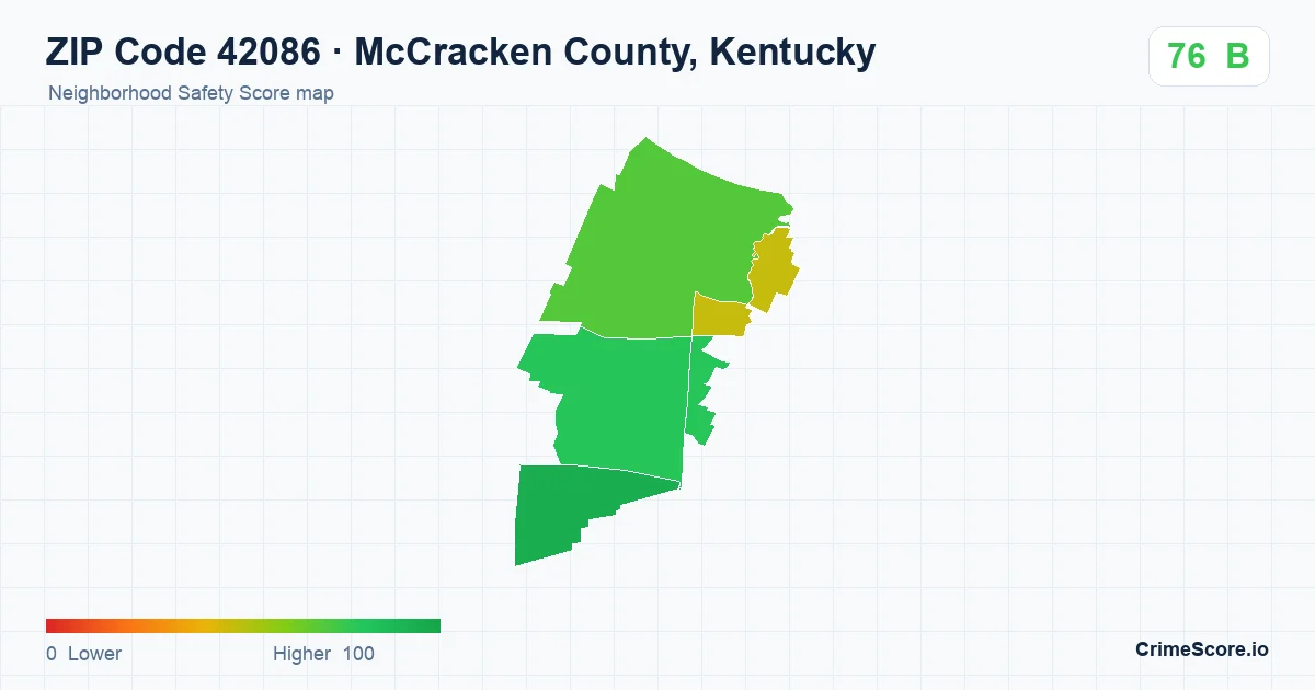 ZIP Code 42086 in McCracken County, Kentucky neighborhood Safety Score map