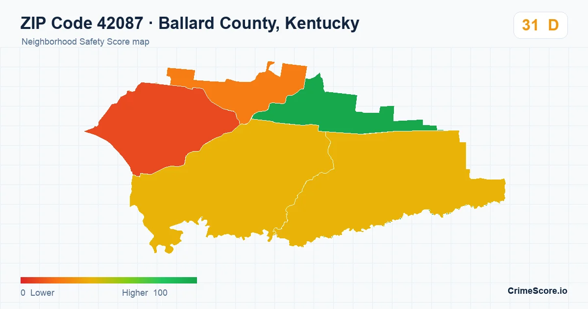 ZIP Code 42087 in Ballard County, Kentucky neighborhood Safety Score map
