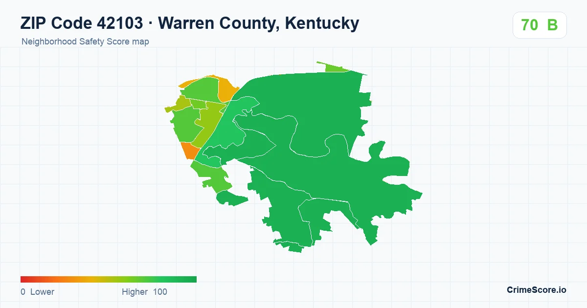 ZIP Code 42103 in Warren County, Kentucky neighborhood Safety Score map